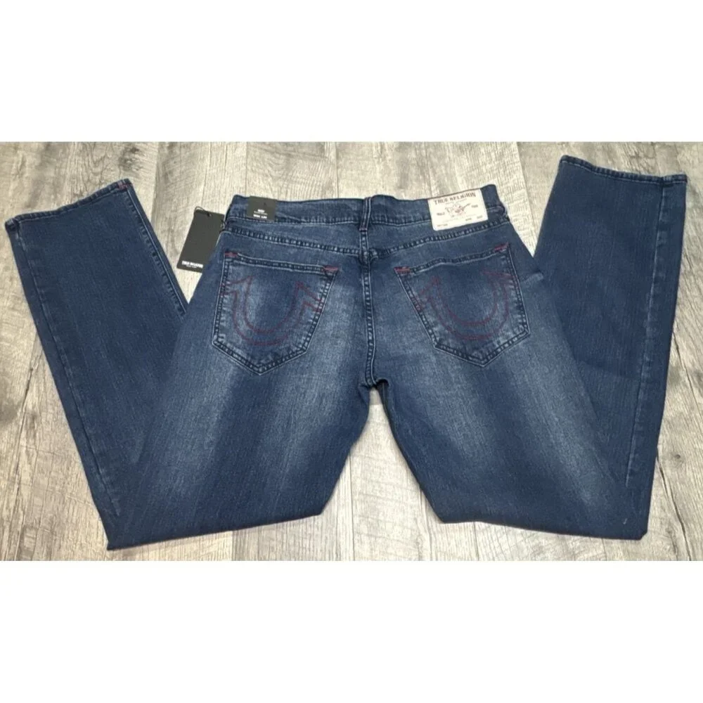True Religion Ricky Jeans Mens 34 Blue Denim‎ Relaxed Straight Stretch $159 NEW